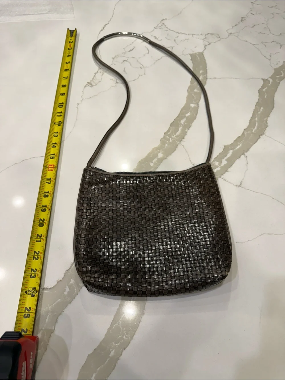 GEM Woven Genuine Leather Shoulder Bag in Dark Brown